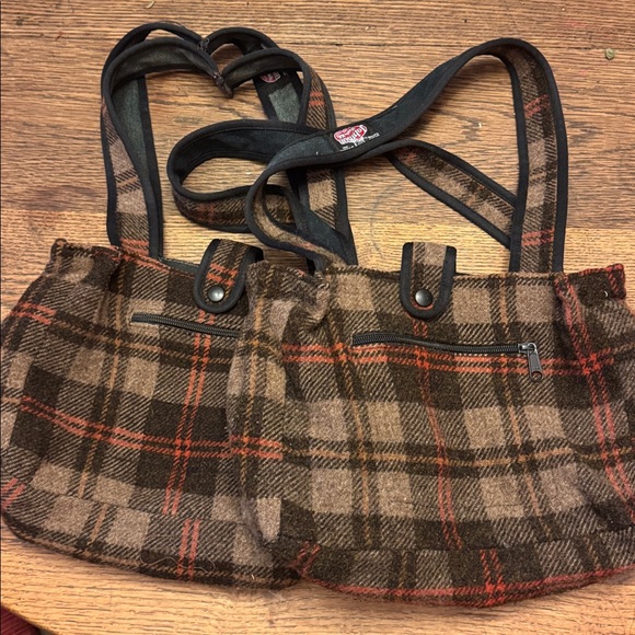 Johnson woolen mills purse made in Vermont brown orange wool plaid medium NEW - Picture 15 of 16